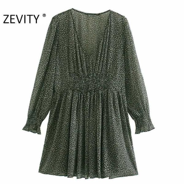 

zevity spring autumn women fashion v n eck dots print chiffon shirtdress office ladies chic hem pleat ruffles vestido ds4544 210603, Black;gray