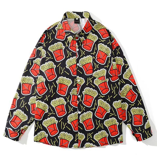 

men's casual shirts long sleeve oversized chic blouse mens hawaii summer male harajuku chips button streetwear camisa masculina, White;black