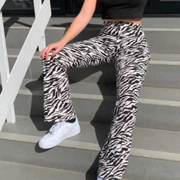 

korean leopard print trousers flare womens capri elastic high waist long plus size, Black;white