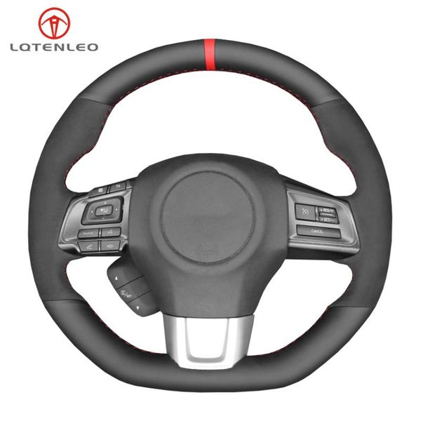 

steering wheel covers lqtenleo black genuine leather suede hand-stitched car cover for wrx (sti) 2021-2021 levorg