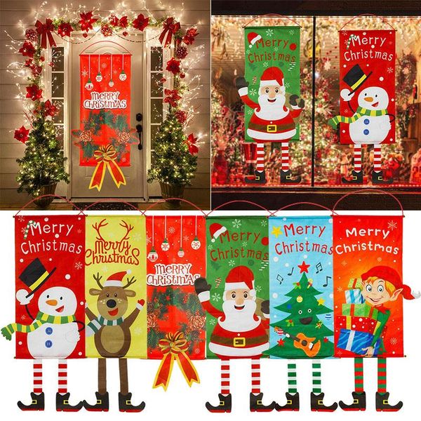 

christmas decorations 1pcs porch door banner santa claus snowman merry hanging flag ornament for home decor navidad 2021