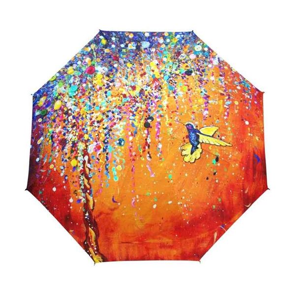 Criativo Colorful Hummingbird Guarda-chuva Anti-UV Proteção Sol Pássaro 3 Dobrável Presente Sunny Chuvoso S para Mulheres 210721