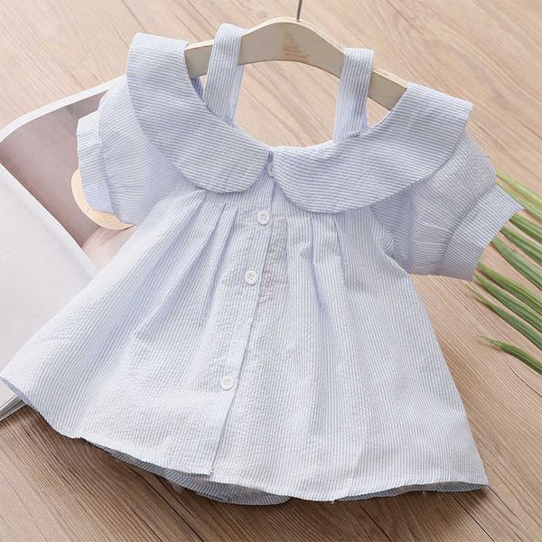 

summer 2 3 4 6 8 10 years design children stripe off shoulder strapless short sleeve little kids girl blouse 210529, White;black