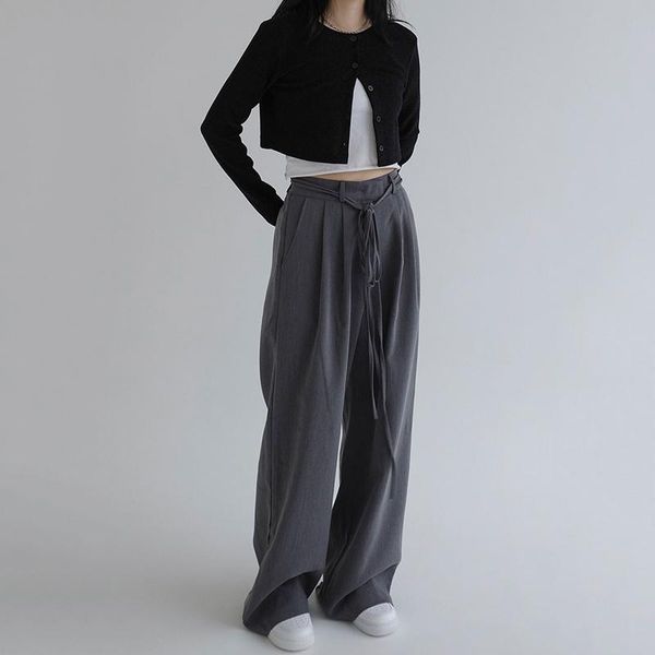 

women's pants & capris trousers women 2021 korean chic streetwear punk high waist lace uploose solid color black loose casual pantalon, Black;white