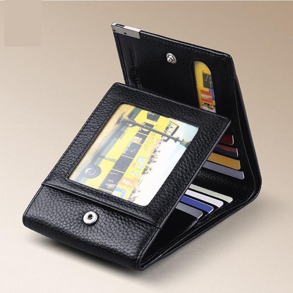 

trifold wallet foldable short men's wallet genuine leather male purse coin pocket card holder fashion 3 folds, Red;black