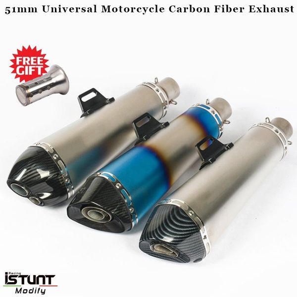 

motorcycle exhaust system muffler modified carbon fiber double hole 51mm universal 470mm with db killer for xmax300 tmax530 atv