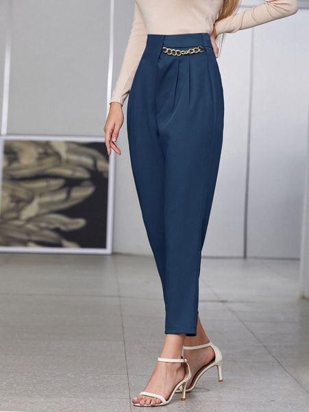 

chain detail high waisted carrot pants g5ac#, Black;white