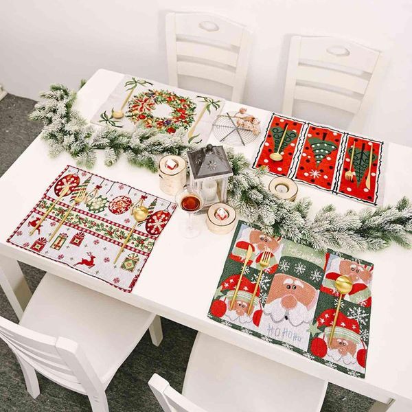 

mats & pads 4pcs christmas ornaments knitted cloth dinner mat creative decorations big size dolls santa claus