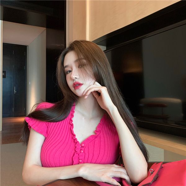 

2021 summer korean style soild color knit short sleeve t-shirts womens tee shirt femme women cardigan (r98028), White