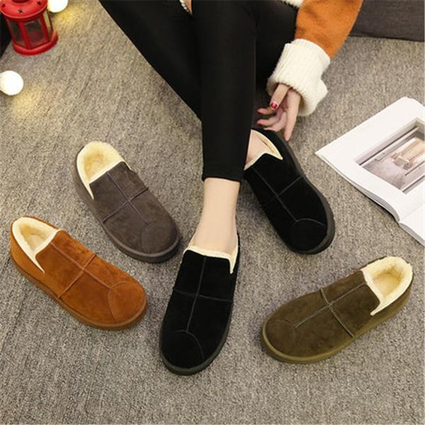 

boots snow suede ankle women flats winter warm short fashion shoes fur plush black
