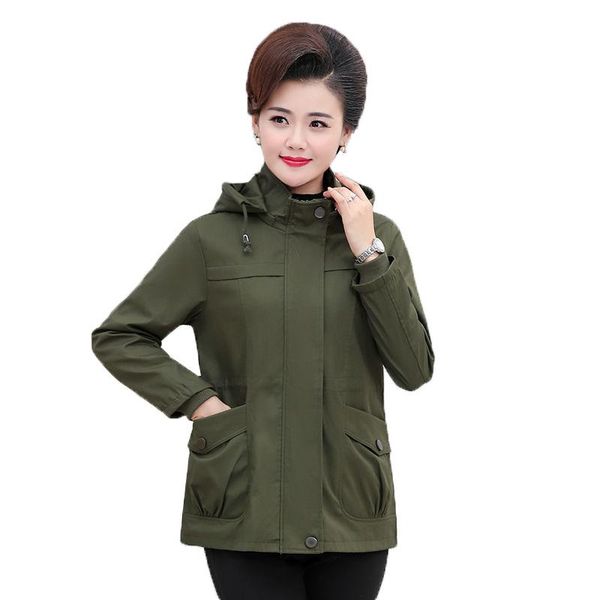 

women middle aged trench coat spring autumn clothes plus size 5xl fashion hooded windbreaker female casual outerwea r843 women's coats, Tan;black