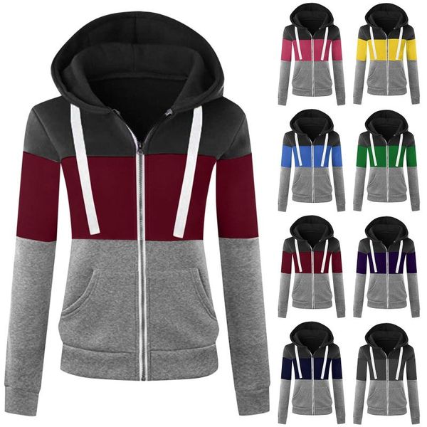 

women's hoodies & sweatshirts skateboard women sport long sleeve color contrast patchwork zipper hooded pocket jacket streetwear, Black