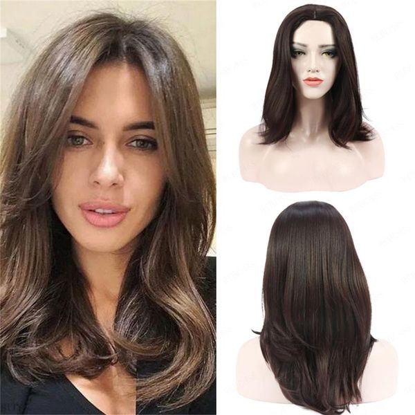 

synthetic wigs rebcass durable high tempereature hair tail wave wig for women daily use or cosplay middle part looking natural, Black