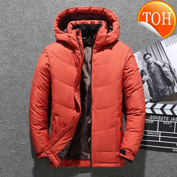 

winter jacket men high new quality fashion casual down coat hooded thick warm white duck male parkas outwear, Black