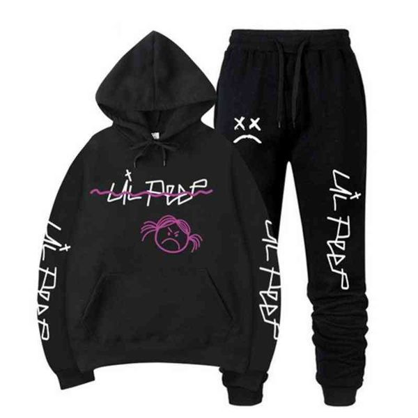 

rip lil peep hoodie sweatshirt sets men/women winter warm fce hoodi sweatshirts+sweat suits hip hop pullover hooded, Black