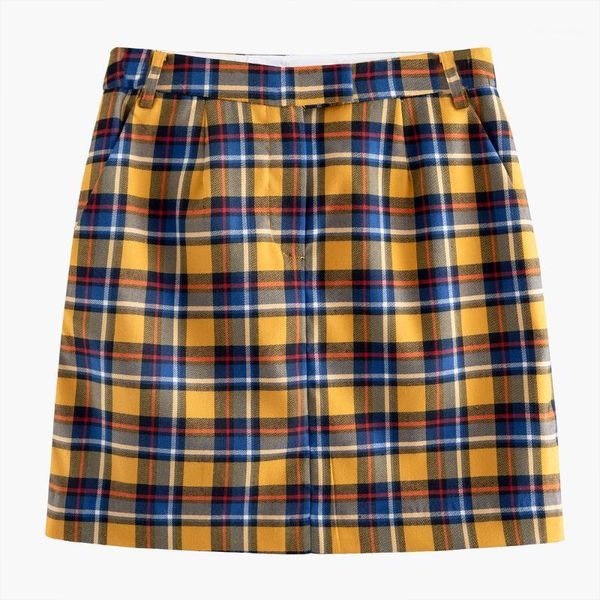 

skirts snap color contrast plaid skirt for women's slim academic short look p9155, Black