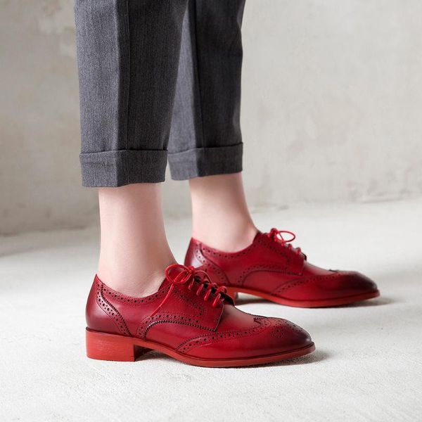 

dress shoes kickway 2021 spring/autumn women oxford for woman genuine leather flats brogues vintage lace up casual girls, Black