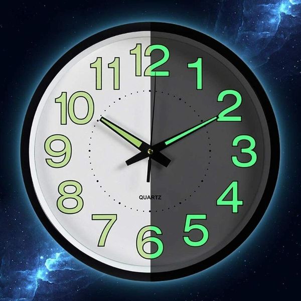 

wall clocks 12 inch clock luminous minimalist silent quartz modern design glowing hanging bedroom living room home decoration