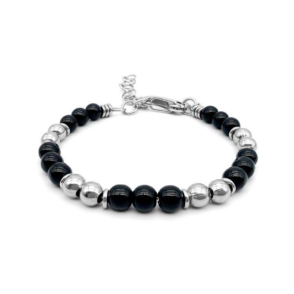 

beaded, strands runda obsidian beaded bracelet for men 22cm stainless steel accessories handmade men's fashion jewelry gifts, Black