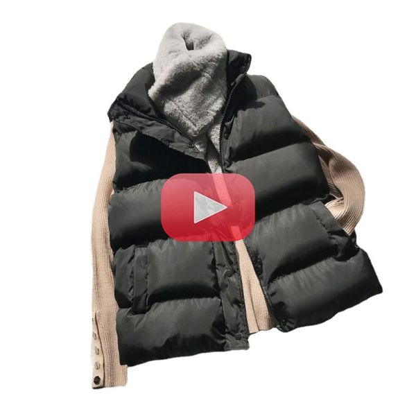 

women's vests winter women cotton down vest warm sleeveless loose waistcoat casual stand collar short female padded jacket outerwear, Black;white