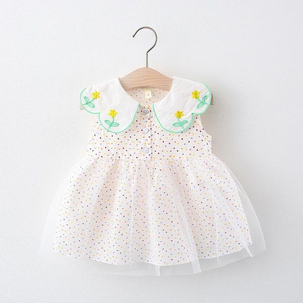 

summer baby girls flower collar dot printed dress girl's dresses, Red;yellow