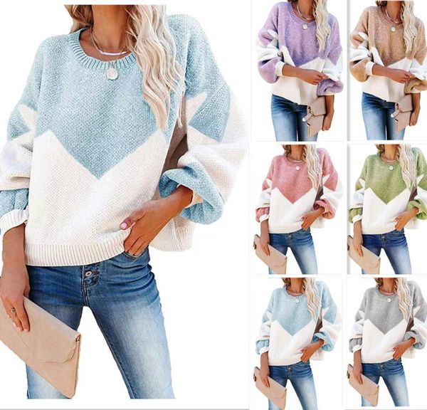 

women's polos 2021 autumn and winter sweater loose color matching large size temperament commuter crew neck women, White
