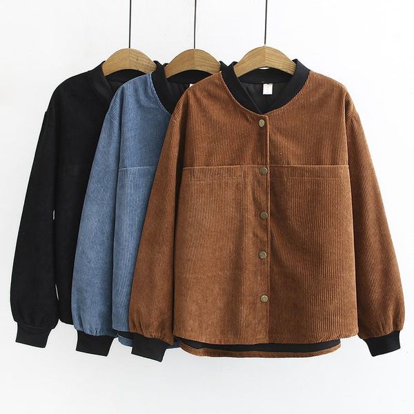 

women's jackets spring autumn corduroy coat stand collar baseball jacket plus size 4xl short female windbreakers overcoat j344, Black;brown