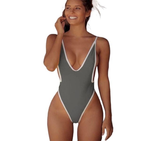 Spaghetti Strap Bodysuit Swimsuit Sexy profundo profundo V-Pescoço Backless Push Up Micro Thong Mulher Bikini com Padding Vermelho Swimwear 210604