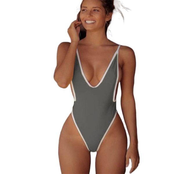 Costume da bagno intero con cinturino per spaghetti Costume da bagno sexy con scollo a V profondo senza schienale Push Up Micro perizoma Bikini con imbottitura Costume da bagno rosso 210604