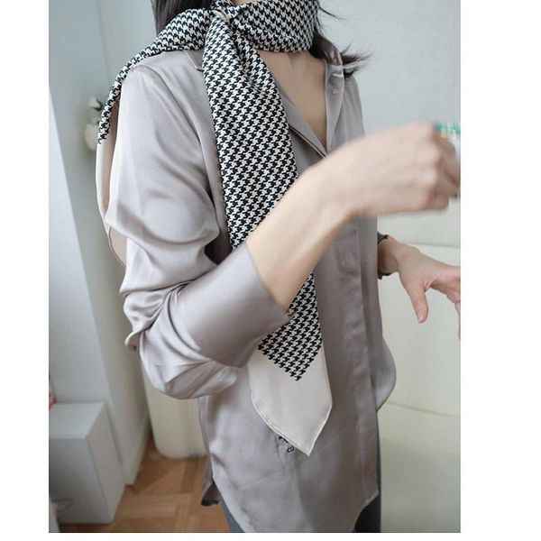 

scarves houndstooth print 100% silk scarf women classic fashion head hijab foulard 35"x35", Blue;gray