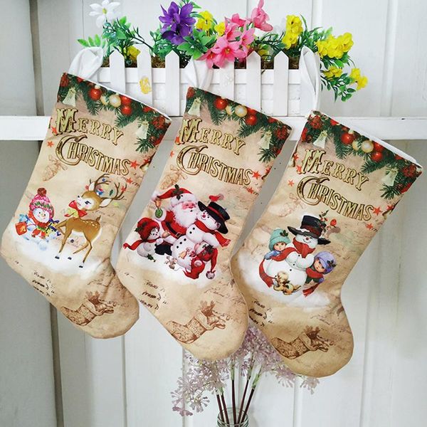 

christmas decorations stocking - filling and hanging santa snowman reindeer gift bag candy decoration