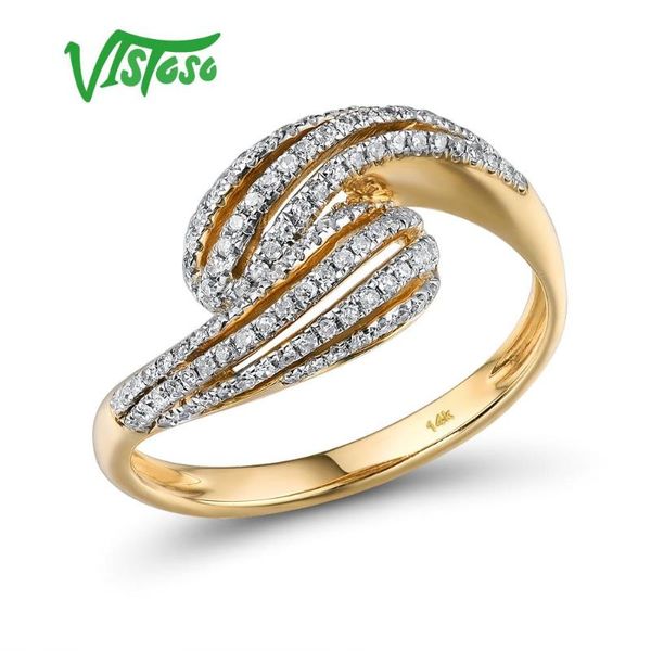 

cluster rings vistoso genuine 14k 585 yellow gold ring for lady sparkling diamonds twisting unique engagement anniversary fine jewelry, Golden;silver