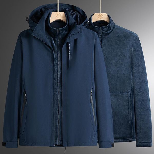

men's jackets winter thicken warm 3 in 1 fleece jacket men womens detachable thermal waterproof coat outdoor riding hiking + liner, Black;brown
