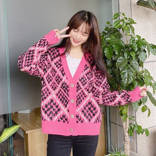 

knits sequined plaid autumn winter cardigan long sleeve v-neck single breasted knitted jacket sweater coat, White
