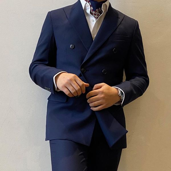 

men's suits & blazers ricodesign slim fit business classic formal navy suit double breasted stretch two pieces handmade tailored custom, White;black