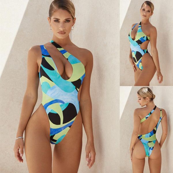 

one-piece suits plus size one peice derstriped swimsuit woman 2021 shoulder monokini swimming suit for women shoul bathing
