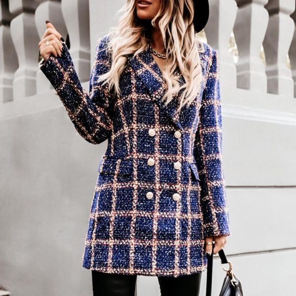 

women's wool & blends european and american street shooting autumn winter ladies houndstooth retro plaid slim long sleeve woolen coat, Black