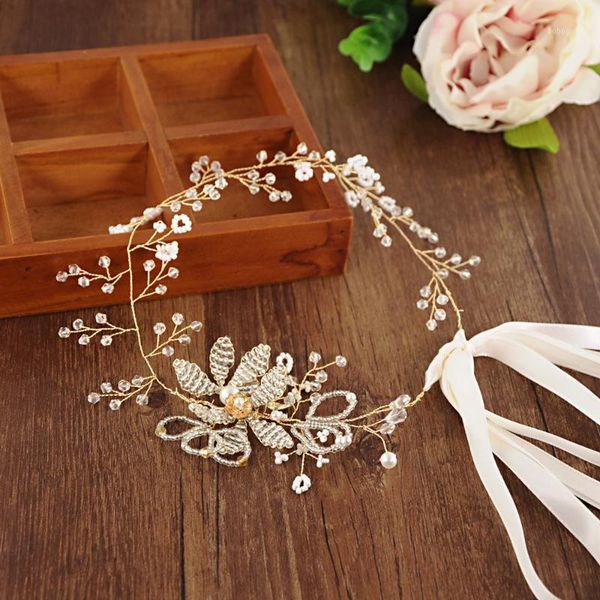 

gold hair vine bride hairband with crystal and pearl wedding party woman accessories handmade girlfriend gift1
