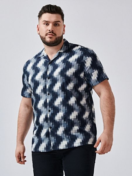 

extended sizes men allover print button up shirt 27jv#, White;black