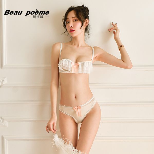 

japanese women velvet eyelash lace patchwork bralette set wireless thin cup bra&brief set women kawaii underwear, Red;black