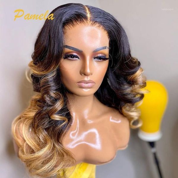 

1b/27/30 lace front wigs human hair honey blonde colored body wave 13x4 wig ombre 150% density1, Black;brown