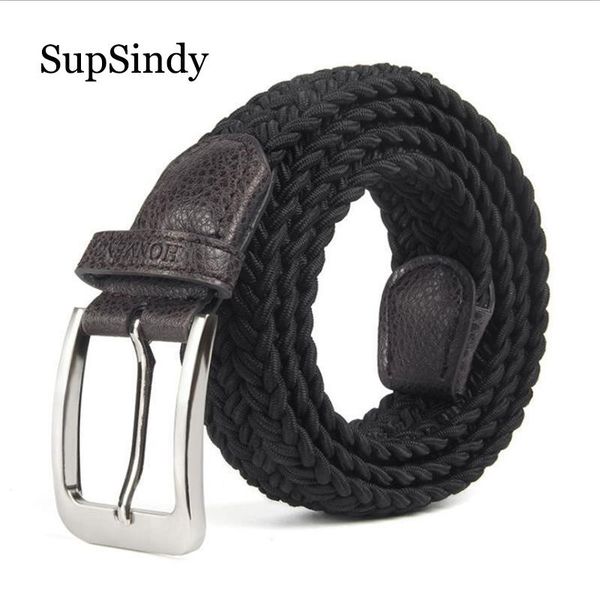 

supsindy fashion men women's canvas belt metal pin buckle woven stretch luxury belts for jeans elastic, Black;brown