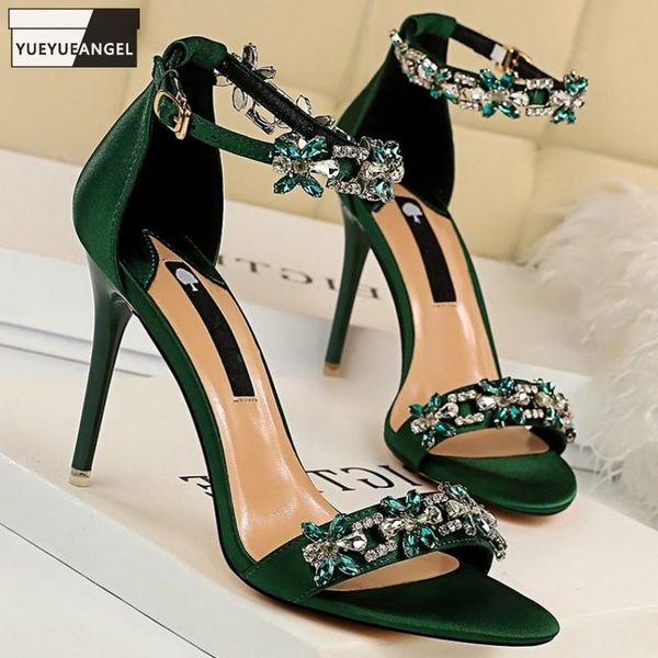 

dress shoes summer women thin high heels sandals peep toe crystal ankle strap shiny diamonds ladies office work plus size, Black