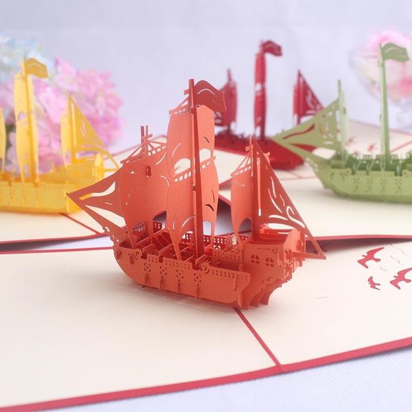 

greeting cards sailboat model 3d -up card birthday with envelope sticker laser cut invitation postcard creative gift