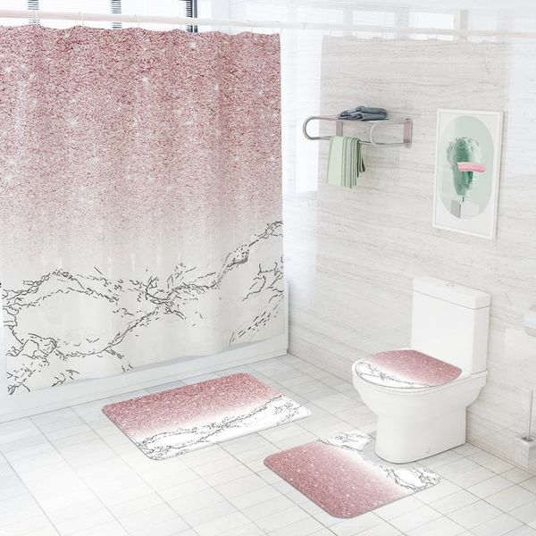 

shower curtains pink waterproof curtain marble printed bathroom toilet cover non-slip absorbent bath mat simple floor carpet set