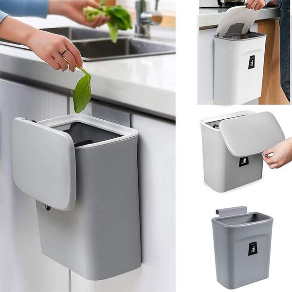 

waste bins 7/9l wall mounted trash can with lid bin kitchen cabinet door hanging garbage car recycle dustbin rubbish