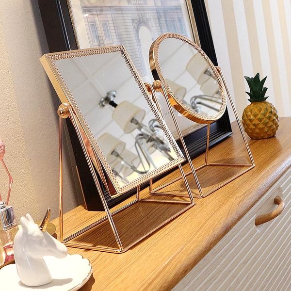 

mirrors nordic style make-up mirror, desksingle copper edge princess mirror