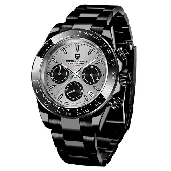 

wristwatches pagani design 40mm men's watch luxury sapphire glass grey dial stainless strap chronograph masculino sports quartz, Slivery;brown