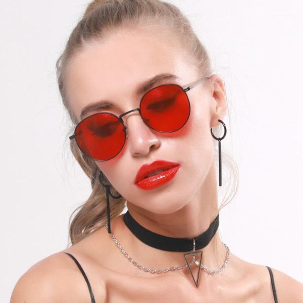 

sunglasses fashion round ladies retro punk style circle metal frame multicolor lens sun glasses men's vintage eyewear uv400, White;black
