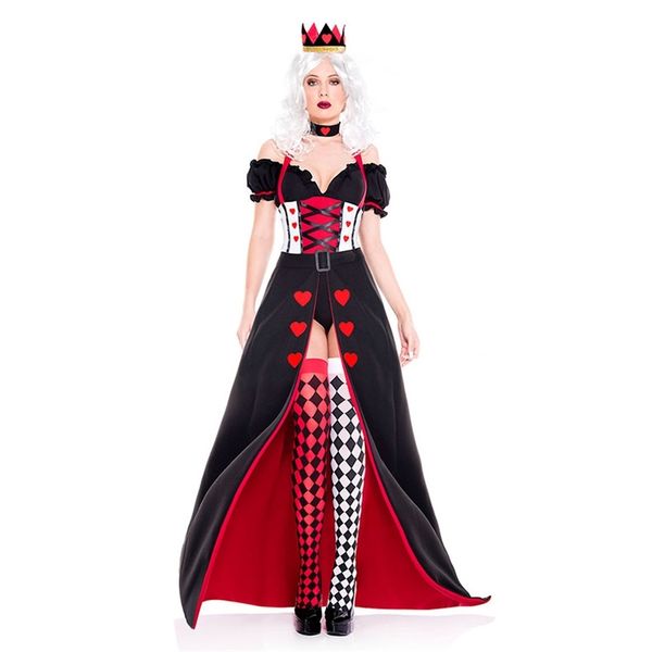 

halloween cosplay princess queen alice in wonderland queen of hearts dress, Black;red